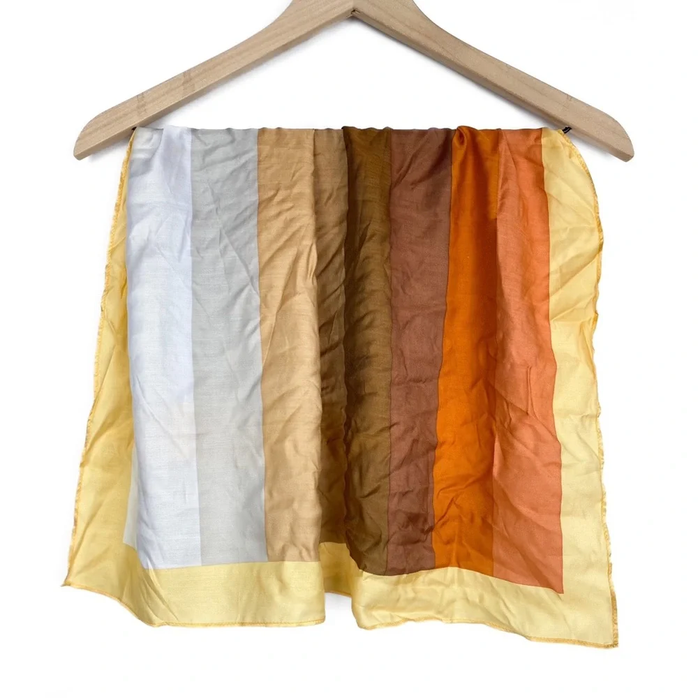Boho Stripe Silky Bandana‎ Scarf, Tan Orange